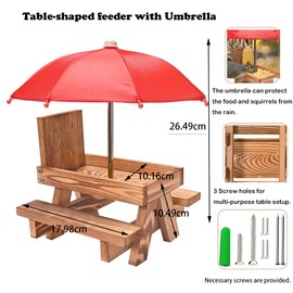 Yorkmills Squirrel Feeder Picnic Table with Umbrella and Corn Cob Holder, New Premium Gift for Squirrel and Chipmunk Lovers, Outdoor Garden Ornaments for Chipmunk Wildlife Bird Animal Bench Feeder