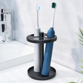 Electric Toothbrush Holder Stand for Bathroom: Stainless Steel Ventilated Organizer with Slots for Electric Toothbrushes & Razors, Black