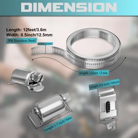 12FT 304 Stainless Steel Hose Clamp Kit – Cut-to-Fit Metal Strap with 8 Stronger Fasteners, Heavy-Duty Adjustable Worm Gear Clamps for Pipes, Automotive, Mechanical & DIY Projects