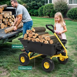 Ultym 800lbs Garden Dump Cart, Heavy Duty Yard Dump Wagon with 10" Pneumatic Tires, Utility Cart for Yard, Farm and Garden(Yellow)