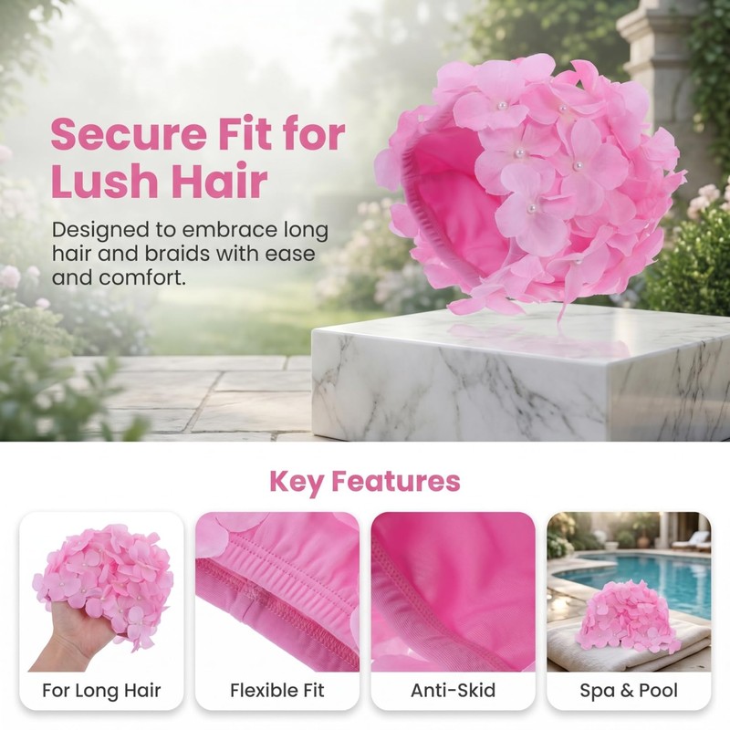 TOYANDONA Swim Cap - Floral Petal Stylish Flower Hat Bathing