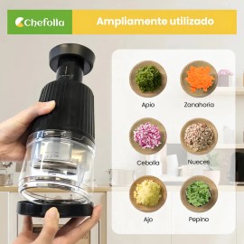 Rallador y cortador de verduras Manual — 6 Cuchillas de Acero Inoxidable, presión manual, apto lavavajillas,CHEFOLLA