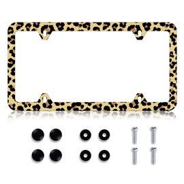 Leopard License Plate Frame - Cheetah Leopard Brown License Plate Holder, Rust-Proof Stainless Steel License Plate Cover Decoration with Screws Caps for Standard Us 12x6 Inch