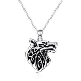 VONALA 925 Sterling Silver Wolf Pendant Necklace, Celtic Jewellery Birthday Gifts for Women Men Boys Girls