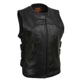 Milwaukee Leather MLL4501 Women's Tactical Swat Style Rider Leather Vest w/Single Panel Back for Club Patches - Large