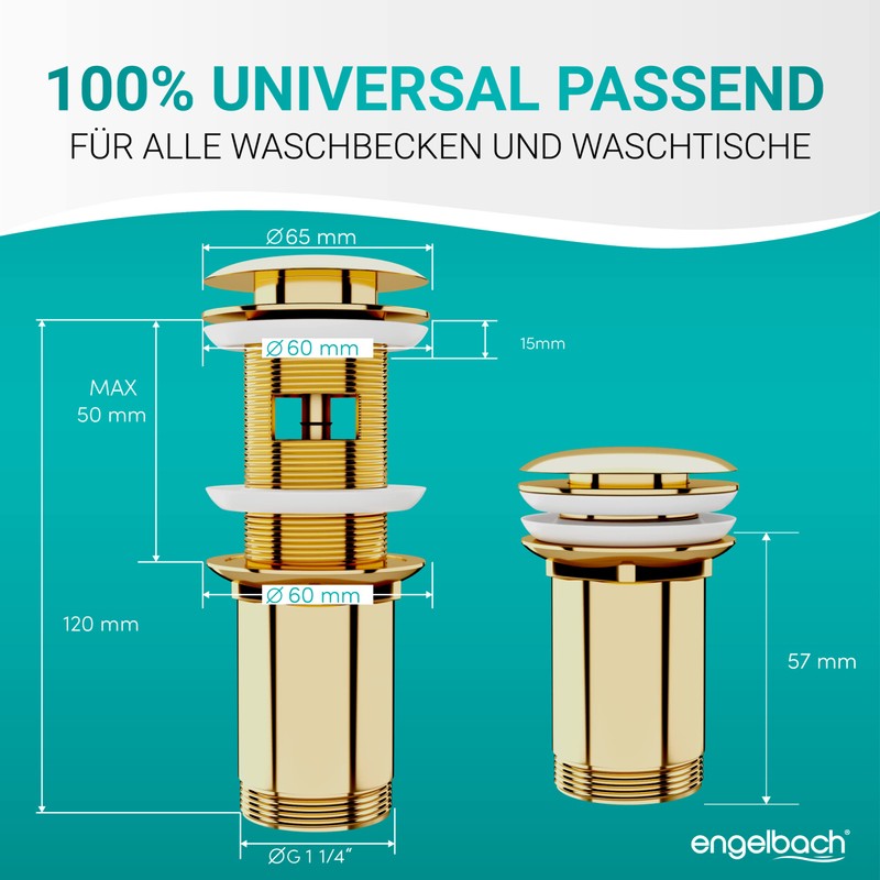 Engelbach Drain Fitting Sink with Overflow - Pop-Up Drain Fitting
