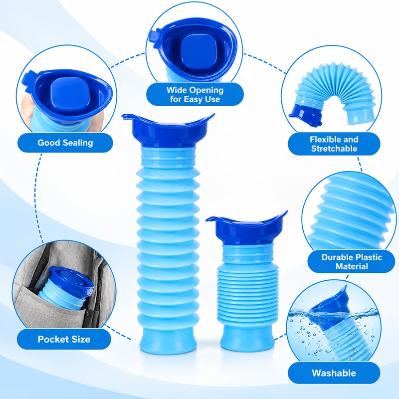 Portable Urinal Bottle 2 Pack for Travel – 750ml Shrinkable