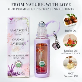 APARASCENT Cuticle Oil Organic Roll-On - Hydration & Strength with Coconut MCT, Jojoba & Rosehip - Travel-Ready, Moisturizing Boost, Natural Vitamins & Real Baby Flowers - Orange Lavender, 10ml