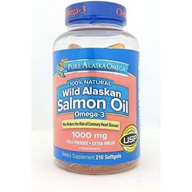 Pure Alaska Omega-3 Aceite de salmón alaska salvaje 1000mg cápsulas blandas, Anaranjado, 210 Caps (el empaque puede diferir)