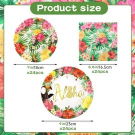 72 PCS Tropical Luau Party Supplies Kit, Aloh-a Hawaiian Party Decorations with 7 inch, 9 inch Plates, Napkins for Summer Pool and Summer Parties, BBQs