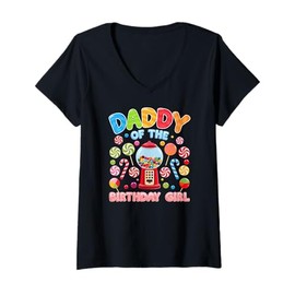Womens Daddy of The Birthday Gifts Girl Candyland Candy Birthday V-Neck T-Shirt