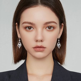 Silver Drop Earrings for Women Girls, Sterling Silver Dangle Earrings with Cubic Zirconia, Dangly Hypoallergenic Earrings Jewellery for Birthday Wedding Christmas