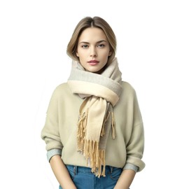 VICT POPU Women's Winter Scarves Cashmere Pashmina Scarf Cuddly Soft Reversible Stoles, Beige / Grey
