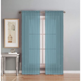 Interior Trends 2 Piece Fully Stitched Sheer Voile Window Panel Curtain Drape Set (84" Long, Slate Blue)