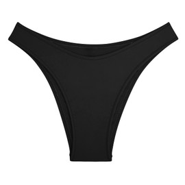 Bellecarrie - Parte inferior de bikini brasileño para mujer, talle bajo, corte alto, parte inferior de natación, Negro -, XXL