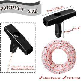 Klfte 4 Pieces Starter Handle with 33 Feet Recoil Starter Rope, 3.0mm Diameter Pull Cord for Husqvarna Stihl Poulan Lawn Mower Chainsaw, String Trimmer Edger Brush Cutter Engine Parts