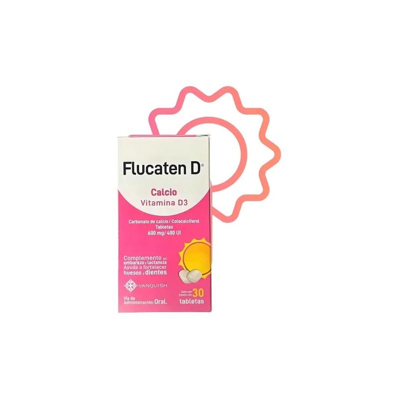 Flucaten D Calcio, Vitamina D3 30 Tabletas Vanquish Sin Sabor