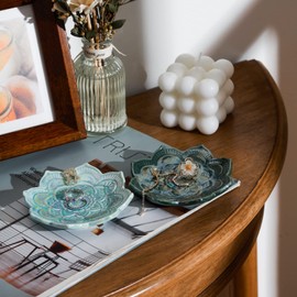 Titanape Small Green Mandala Trinket Dish Jewellery Tray, Ceramic Decorative Ring Holder Dish, Gifts for Women, Friend, Mum, Girls, Her, Birthday Christmas Valentines' Mothers' Day Present