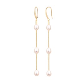 Baroque Pearl 18K Gold Hoop Drop Dangle Earrings for Women Long Snake Chain Dainty Bridal Earrings for Wedding