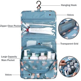 Travel Toiletry Bag, Hanging Toiletries Wash Bag Makeup Cosmetic Organizer Bags for Women Girls Kids Waterproof Foldable (Pink Stripes)