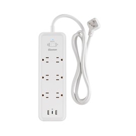 Gaston Surge Protector Power Strip - 5 Ft Plug Extension Cord, 6 Widely Outlets, 3 USB Ports(1 USB C), 1 Side Outlet Extender for Home Office, White, ETL Listed