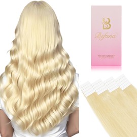 Befana Blonde Tape in Hair Extensions Human Hair,14inch 20 Pcs #60 Platinum Blonde Human Hair Extensions,Straight Silky 40g Remy Tape ins for Women Girls