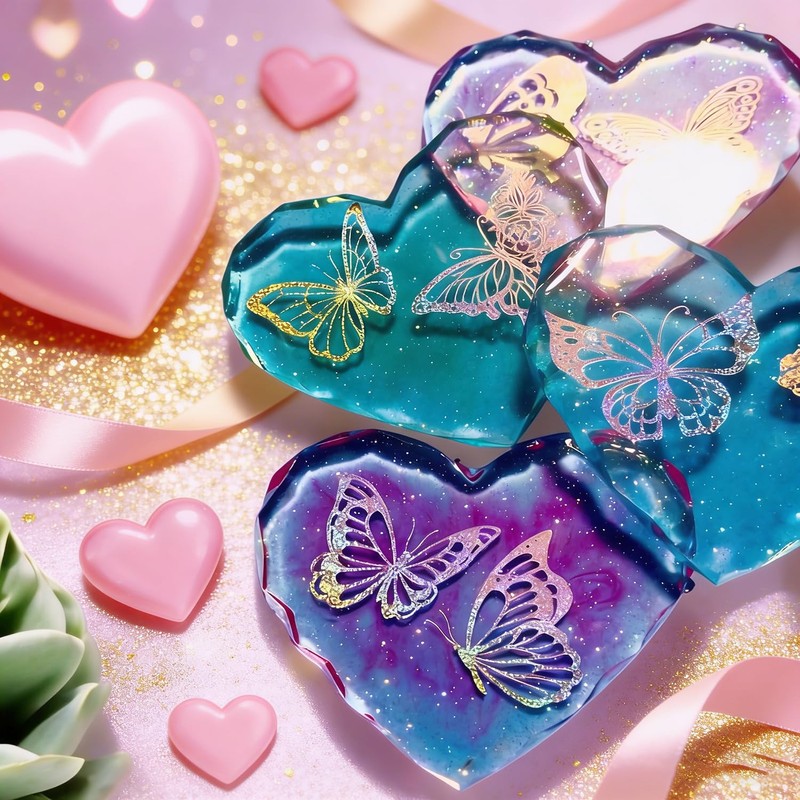 4Pcs Diamond Edge Heart Coaster Molds, Unique Silicone Molds for