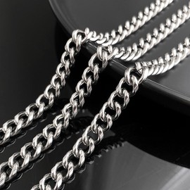 Fengguock Silver Cuban Necklace, Classic Men's Necklace, Stainless Steel Chain, Men's Silver Chains, Width 6-8 mm, Length 50-60 cm, Choice of Gifts for Men, Stainless Steel