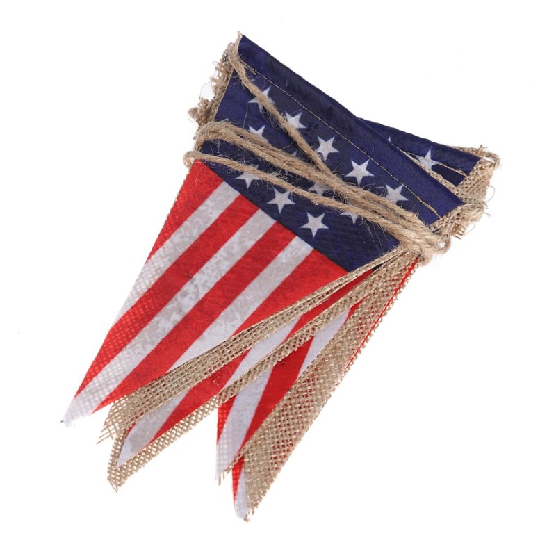 Ciieeo 2pcs 4th of July American Flag Pattern Burlap Banner