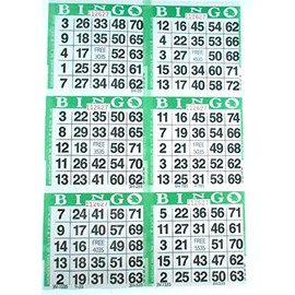 SmallToys 6 on Green Bingo Paper Game Cards - 500 Sheets - 8 Inch by 12 Inch Size Disposable Sheet - Made in USA
