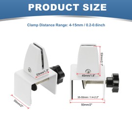 PATIKIL 1.8x1.3x2.1" Desk Divider Support Clamp, 2 Pcs Aluminum Desk Shield Clamp Desk Divider Partition Clamp Sneeze Guard Clamp Bracket for Office Home Desk Panel, Matte White