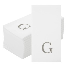 Luxenap 15.8 X 7.9 Inch Linen-Feel Guest Towels, 50 Lettered Hand Towels - Silver Letter 'G', Sans Serif Font, White Paper Dinner Napkins, airlaid, For Restrooms And Tables - Restaurantware