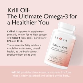 Alaya Naturals - Antarctic Krill Oil 500mg Supplement with Phospholipids, EPA/DHA Omega 3 & Astaxanthin - Non-GMO - PCB Tested Krill Oil - 60 Softgels
