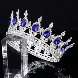 COCIDE Blue Crown for Women Silver Crystal Wedding Tiaras and Crowns Rhinestones Queen Hair Accessories for Party Bridal Birthday Prom Costume Cosplay