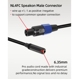 GELRHONR SpeakOn Male to 6.35mm Female Cable,Twist Lock， for Professional Stage Speakers, High-Power Speaker Applications Stage Displays, Indoor Speakers, and Subwoofers (0.5M)