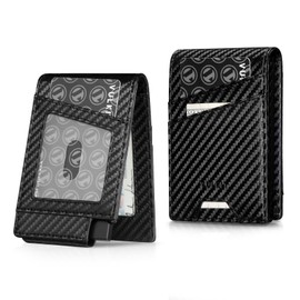 VULKIT Bifold Card Wallet for Men with Aluminum Pop Up Card Case, Carbon Fibre Leather, Card Holder with Double Transparent Windows, Holds Max 12 Cards, Black (Carbon Fiber Design), Black (Carbon