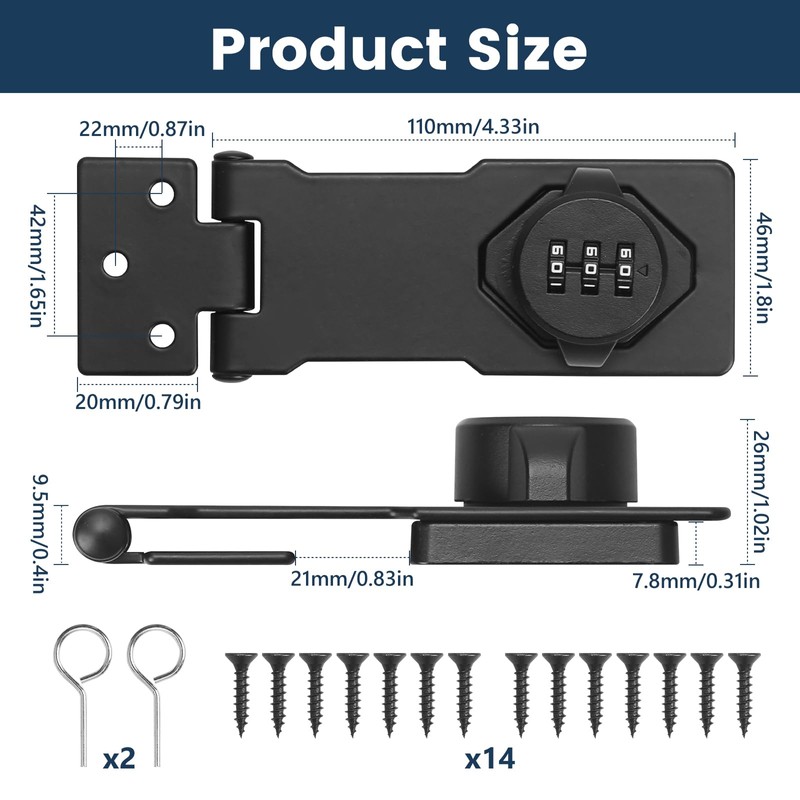 MINSHUXI Security Hasp Lockable 3-Digit Combination Lock Hasp Security Hasp