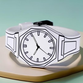 Gosasa Creative Unisex Sketch Anime Style Women's Men's Quartz Wristwatch Personality Waterproof Minimalist Black and White Analog Watch with Silicone Strap (A White)