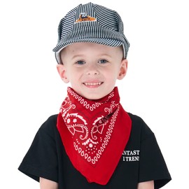 Conductor Hat+Paisley Bandanna (2 in 1) Engineer Cap Adjustable Train Conductor Dress Up Kit for Kids