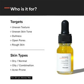 Minimalist 25% AHA + 2% BHA + 5% PHA Peeling Solution for Glowing Skin, Smooth Texture & Pore Cleansing | AHA BHA PHA Peel For Weekend Exfoliation | 10ml