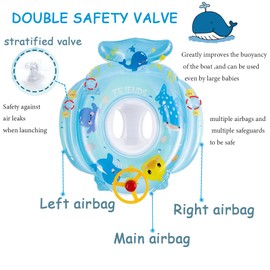 Baby Swimming Float for Pool Toddlers Inflatable Swimming Ring with Steering Wheel and Horn Whales Pool Float Boat Safe Seat Baby Swimming Aid Float for Girls Boys 1-5 Years