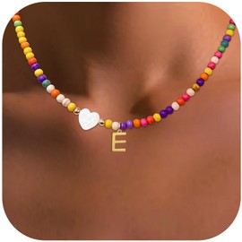 ECOOLOC Colorful Beaded Initial Necklaces for Women Girls Gifts, Gold Plated Letter Choker Necklace for Mother's Day Gift from Daughter Son