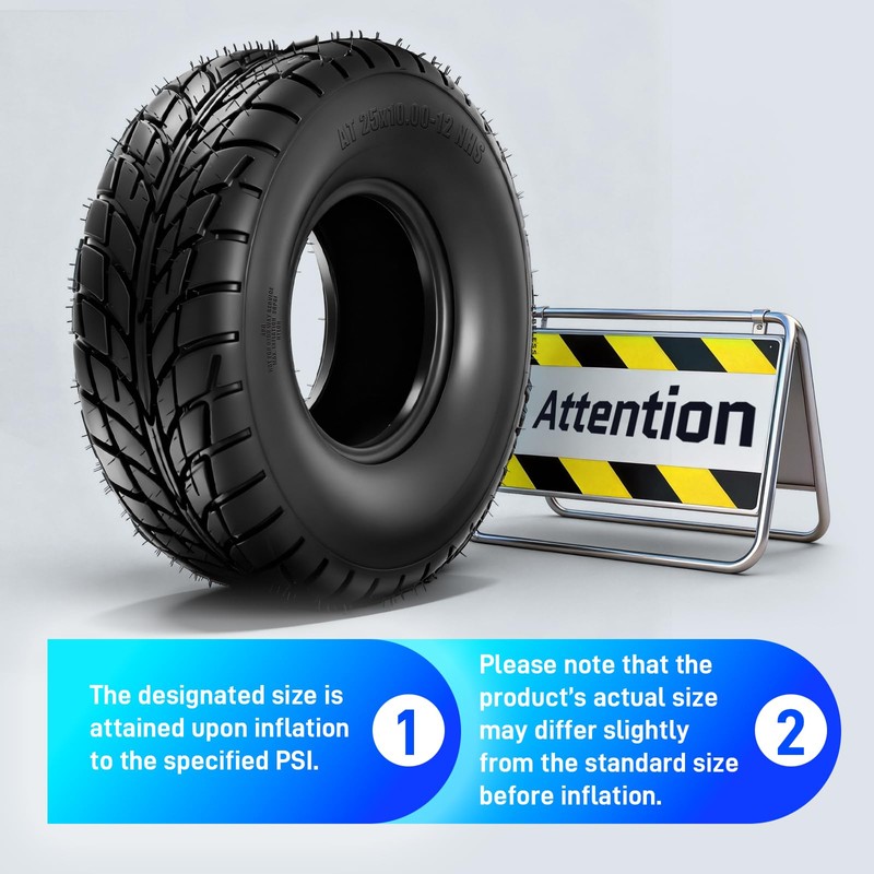 TRIBLE SIX 25x10-12 ATV/UTV Tires, 25x10x12 All-Terrain Tires, Set of