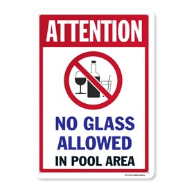 BTFLFDR Aluminum Attention No Glass Allowed in Pool Area Sign, 12"x16" Fade Resistance, Pool Rules Metal Sign