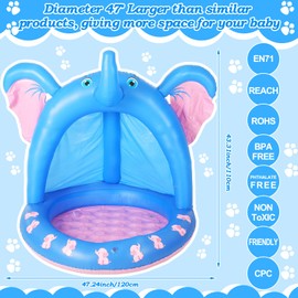 Relaxgiant 47 Inches Baby Pool with Canopy Elephant Inflatable Baby Swimming Pool with Soft Floor Bottom and Built in Sunshade Water Sprinkler for Kids Outdoor Indoor Game Play Center