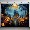 10x8ft Halloween Theme Backdrop, Dark Forest Scary Castle and Pumpkin