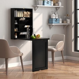 SILKYDRY Wall Mounted Desk, Fold Out Convertible Desk with Storage Shelves, Space Saving Wall Folding Table, Home Office Floating Desks for Small Spaces (Black)