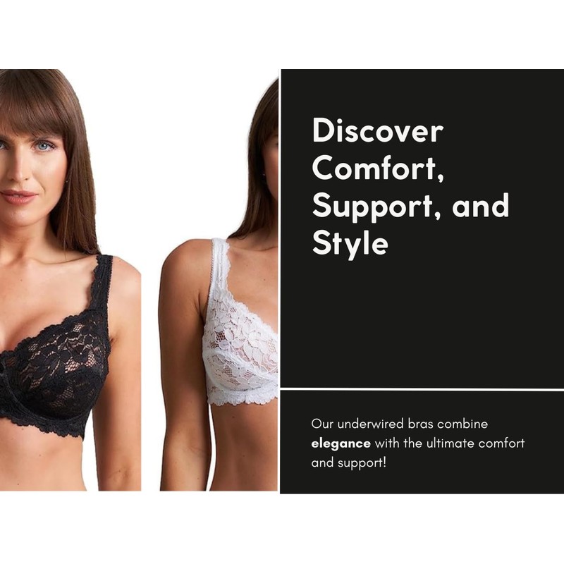 COSHAL® 2 Wired Bras Womens Floral Lace Underwired Bra Full