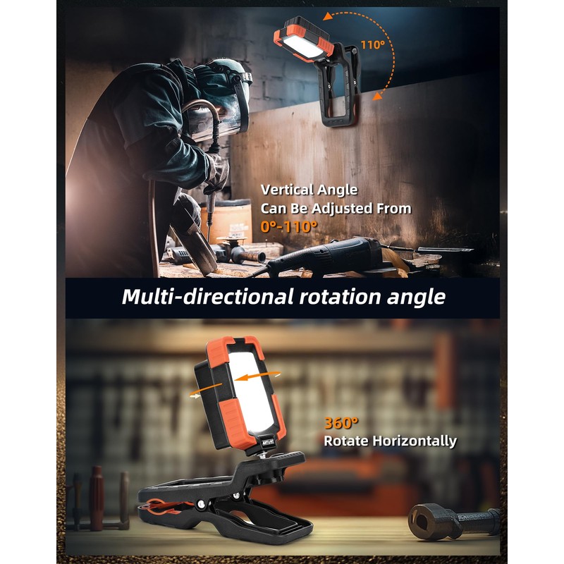Anylight LED Rechargeable Work Light with Clamp,1600LM Magnetic Clip Work