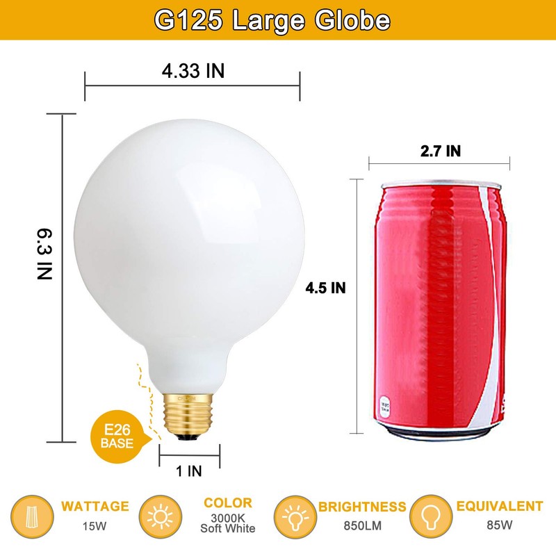 CRLight 15W Dimmable LED Large Globe Bulb 3000K Soft White,